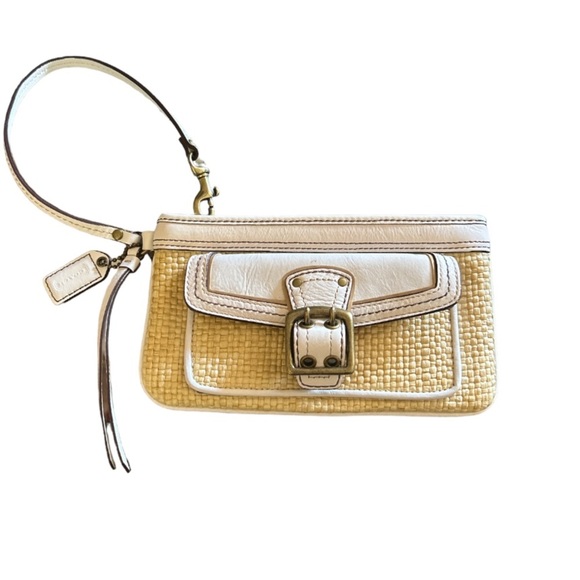 Coach Handbags - Coach Legacy Straw Leather Wristlet, White
